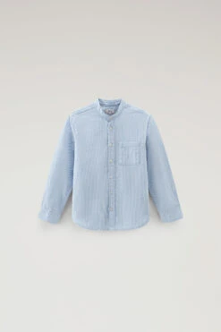 Woolrich Camicia Da Bambino In Misto Lino E Cotone - Bambino - Blu